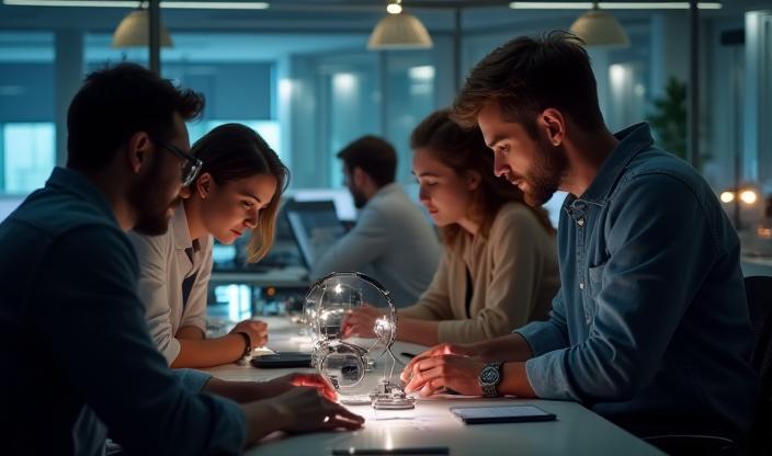 AI development team collaborating on solution